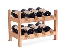 COSTWAY Weinregal aus Holz, Flaschenregal mit 2 Ebenen, Flaschenständer für 8 Flaschen, Weinflaschenhalter stapelbar, Weinständer erweiterbar, Weinhalter 43 x 25 x 31 cm