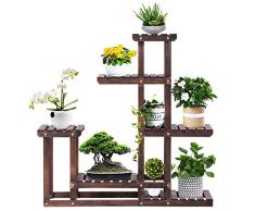 GOPLUS Pflanzenregal aus Tannenholz, Blumenregal Braun, Blumenständer Garten, Blumentreppe 6 Ebenen, Pflanzentreppe Mehrstöckig, Holzregal, 100 x 97 x 25 cm