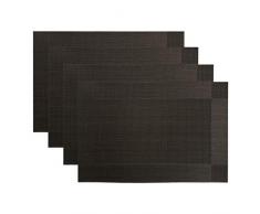 CITÉTOILE Tisch MATS Set von 4 Platzdeckchen, Tischset Esstisch waschbar rutschfest hitzebeständig PVC STILVOLL Stil mit Singel Bordüre Dekoration Rechteck 45 x 30 cm schwarz