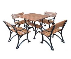 Casa Padrino Jugendstil Gartenmöbel Set Tisch & 4 Stühle mit Armlehnen Braun/Schwarz 100 cm - Gartentisch und Gartenstühle