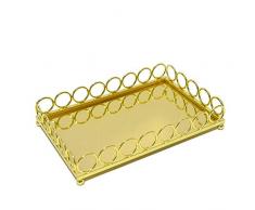 WanuigH Stilvolle Teetablett Dekorative Rechteck Tray Gold Metal Schmuck Vanity Parfüm Kosmetik Make-up Organizer-Tabellen-Behälter Schreibtisch Dekoschalen (Farbe : Gold, Size : 32x21x6.5cm)