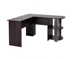 HOMCOM Eckschreibtisch Schreibtisch Computertisch Winkel Staufach Büro Schwarz Braun 136,2 x 130,4 x 72cm