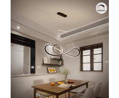 Modern Designer Pendelleuchte LED Dimmbar Esstischlampe Hängelampe Esszimmer Spirale Geschwungenen Lichtleisten Kronleuchter Höhenverstellbar Leuchte für Wohnzimmer Esstisch Küche Büro Flur, Schwarz
