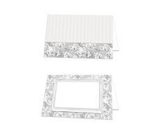 50 Stück edle Shabby Chic Rosen-Rahmen grau-weiße Blanko-Tischkarten Namens-Schilder Sitzkarten Platzkarten, Namens-Schilder-Karten-Kärtchen, Tisch-Aufsteller, starkes Papier - für jeden Stift