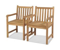 vidaXL Teak 2X Gartenstühle mit Armlehne Essstuhl Holzstuhl Gartensessel Stuhl