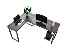 amzdeal Schreibtisch, Eckschreibtisch L-förmiger Computertisch mit CPU-Unterstützung, Hergestellt aus Hochwertigem Holz, Stahlstütze, Nussbaum