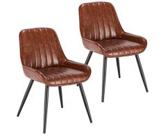 Lestarain 2 Stücke Esszimmerstuhl, Retro Küchenstuhl Wohnzimmerstuhl Sitzfläche Aus PU Retrostuhl mit Metallbeine Besucherstuhl Stuhl für Esszimmer Wohnzimmer Küche Braun