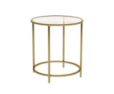 VASAGLE Beistelltisch rund, Glastisch mit goldenem Metallgestell, kleiner Couchtisch, Nachttisch, Sofatisch, Balkon, robustes Hartglas, stabil, dekorativ, Gold LGT20G
