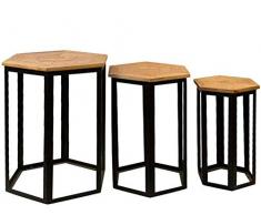 Loft24 3er-Set Beistelltisch Dreisatztisch Couchtisch Satztisch Metall Holz Industrie-Look