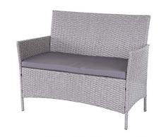 Mendler Poly-Rattan Gartenbank Halden, Sitzbank Bank ~ grau, Kissen anthrazit
