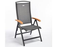 Hartman Multipositionssessel Raffaelo, Gartensessel in anthrazit, Garten-Stuhl aus Aluminium Alu, Klappsessel mit Textilene-Bezug, FSC-Teak-Armlehnen