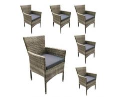 LC Garden 6X Poly Rattan Gartenstuhl Armlehnstuhl Stapelstuhl Balkonstuhl stapelbar Natur grau
