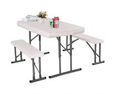 COSTWAY Bierzeltgarnitur klappbar 3tlg. Festzeltgarnitur Biertischgarnitur Bierbankgarnitur Sitzgarnitur Sitzgruppe Gartenmöbel Set 2 Bierbänke + 1 Biertisch weiß
