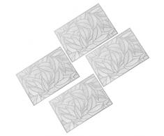 GLOBALDREAM Ausgehöhlte Rechteck Tischsets, 4 Stück Metallische Tischsets Laminierter Vinylblatt-Esstisch Dekorativer Rutschfester Tisch Tischset PVC Kunststoffuntersetzer Isolationspads(Silber)