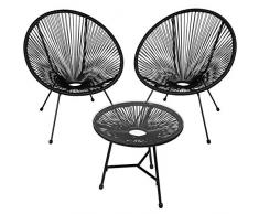 TecTake 800730 2er Set Acapulco Garten Stuhl mit Tisch, Lounge Sessel im Retro Design, Indoor und Outdoor, pflegeleicht, Relaxsessel zum gemütlichen Sitzen - Diverse Farben - (Schwarz | Nr. 403307)