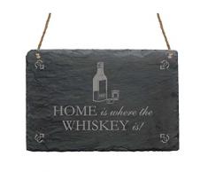 Schiefertafel « HOME IS WHERE THE WHISKY IS » mit Motiv Whiskey - für Haushalt Heim Hausbar - Geschenk Schild Dekoschild Dekoration