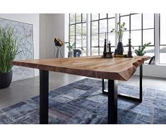 SAM Möbel Outlet Esstisch Baumkante, 220x100 cm, NOAH, Akazie, Natur, U-Gestell schwarz