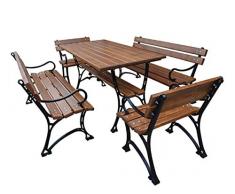 Casa Padrino Jugendstil Gartenmöbel Set Tisch 2 Sitzbänke 2 Stühle mit Armlehnen Braun/Schwarz 150 cm - Gartenmöbel