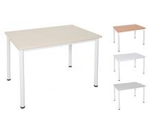 Schreibtisch / Besprechungstisch in verschiedenen Größen und Farben weißes Metallgestell Konferenztisch Arbeitstisch (B: 140 cm x T: 80 cm, Ahorn)