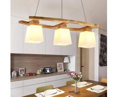 ZMH Rustikal Pendelleuchte esstisch Pendellampe Esstischlampe Holz und Glas Hängeleuchte 3 x LED E27 Hängelampe für Esszimmer/Wohnzimmer/Büro/cafe Leuchtmittel inklusiv