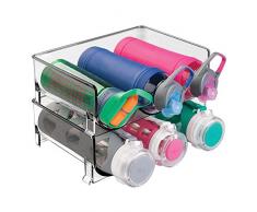 mDesign 2er-Set Flaschenständer – praktisches Flaschenregal zur Aufbewahrung von je 3 Wasser- oder Weinflaschen – stapelbarer Organizer aus BPA-freiem Kunststoff – grau