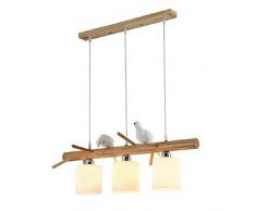 E27 Holz Hängelampe Esstischleuchte Einfach Design Pendelleuchte Milchig weiße Glass Lampenschirmen Creative Esszimmerlampe Höhenverstellbar Pendellampe Schlafzimmer Kücheninsel Café Bartheke L80cm
