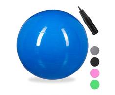 Relaxdays Unisex – Erwachsene Gymnastikball, Fitnessball Yoga & Pilates, Sitzball Büro, Balance Ball inklusive Luftpumpe, Ø 55 cm, blau, 1 Stück