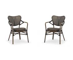 Dublino 2er Set | Outdoor Geflechtstuhl Mars/P, Aluminium in Bambus-Optik mit Armlehnen | Gartenstuhl | Terrassenstuhl