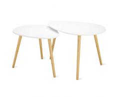 Homfa 2X Beistelltisch Couchtisch Tropfenform Wohnzimmertisch skandinavisch Kaffeetisch Satztisch 2er Set weiß Groß(76x53x46,5cm), Klein(63x48x42cm)