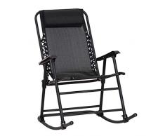 Outsunny Schaukelstuhl, Klappbare Schaukelliege, Gartenliege, Schwungliege, Schaukelsessel mit Kopfkissen, Stahl + Textilene, Schwarz bis 120 kg 90 x 64 x 110 cm