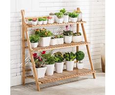 medla Blumentreppe Holz, Blumenständer für innen draußen, 3-stufig, Blumentreppe Klappbar, Blumenleiter Bambus 100 x 38 x 97cm, Braun