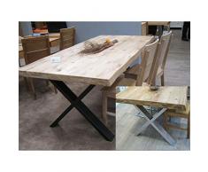 Esstisch Eiche Baumkante Lamelle 160x100cm X-Gestell Edelstahlfarben NEU/OVP