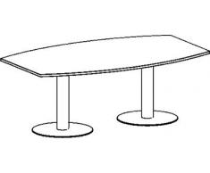 Konferenztisch, fassförmig mit Tellerfüáen, BxTxH 2000x800/1200x720 mm, Plattenfarbe buche, Säule si