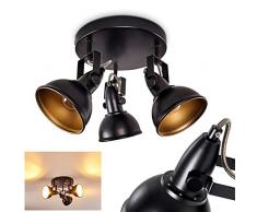 Deckenleuchte Tina, Deckenlampe aus Metall in Schwarz/Gold, 3-flammig, mit verstellbaren Strahlern, 3 x E14-Fassung, max. 40 Watt, Spot im Retro/Vintage Design, für LED Leuchtmittel geeignet