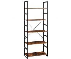 Homfa Standregal Bücherregal mit 5 Etagen Hochregal Aufbewahrungsregal Pflanzenregal Balkonregal Blumrenregal Badregal aus Metall und Holz Vintage Industrial schwarz 158x60x30cm