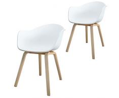 Damiware Romeo Wohnzimmerstuhl Esszimmerstuhl 2er-Set Weiß Polypropylen und Buchenholz Retro Design Stuhl für Büro Lounge Küche Wohnzimmergrey (Weiß)