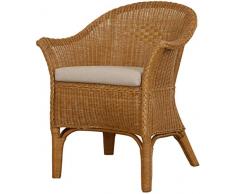 korb.outlet Rattan-Sessel aus Natur Rattan inkl. Polster Beige - Rattanstuhl Lounge (Honig - Dunkel)