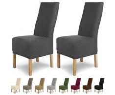 SCHEFFLER-Home Stretch Stuhlhusse Luna-Lang | 2er Set elastische Flanell Stuhlabdeckungen | Stuhlhussen Schwingstühle | Spannbezug mit Gummiband | Elegante Stuhlbezüge
