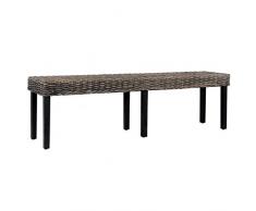 vidaXL Mangoholz Massiv Sitzbank Esszimmerbank Bank Essbank Küchenbank Rattanbank Flurbank Esszimmermöbel 160cm Schwarz Natur Kubu-Rattan