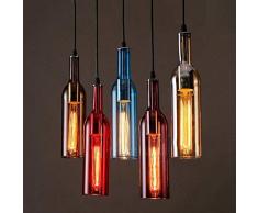 Esszimmerleuchte LED Pendelleuchte Retro Hängeleuchte Hängelampe Pendellampe höhenverstellbar Glasflasche Lampe für Esszimmer Esstisch Flur Restaurant Wohnzimmer Café(Zufällige Farbe (5 X))