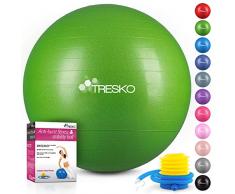 TRESKO® Anti-Burst Gymnastikball 55cm 65cm 75cm 85cm | Sitzball | Yogaball | 300 kg | mit Luftpumpe (Grün, 65cm (geeignet für 155-175cm))