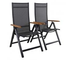 Strandgut07 Aluminium Klappstuhl 2er Set Hochlehner Gartensessel Aluminiumsessel 4x4 Textilen Armlehnen aus Akazie schwarz