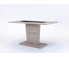 HOMEXPERTS, Esszimmertisch VENGA, Moderner Esstisch 110 cm, Küchentisch aus Melamin in schwarz oder weiß, Säulentisch in Melamin Sonoma Eiche, B 110, T 70, H 75cm