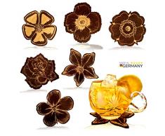 NAMASTI 6 Untersetzer für Gläser, Holz in 6 verschieden Blütendesigns hochwertiges Untersetzer-Set Holzuntersetzer Deko Geschenk Wein Tee Tisch Barset