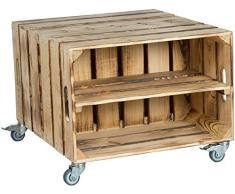 2er Obstkistentisch Elfriede mit Rollen Maße 60 x 54 x 42cm Couchtisch Abstelltisch Couch Tisch Weinkiste Holzkiste Regal Obstkiste Regaltisch Wohnzimmertisch (Geflammt mit EInlage)