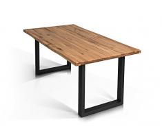 moebel-eins Tobago Baumkantentisch Esstisch Wildeiche Holztisch Massivholztisch Esszimmertisch Tisch Baumkante Metallfuß schwarz lackiert 180 x 90 cm, 180 x 90 cm