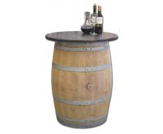 Temesso Dekofass, Stehtisch aus echtem Weinfass, Gartentisch mit Tischplatte nussbaumfarben lackiert D80 cm - Fass Natur unbehandelt