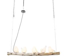 Kare Design Hängeleuchte Dining Birds, grosse, moderne Design Pendelleuchte, 5 Porzellanvögel, höhenverstellbar (H/B/T) 120x120x15cm