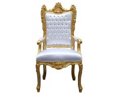 Casa Padrino Barock Thron Sessel Weiß/Gold - Unikat - Königssessel- Hochzeitssessel