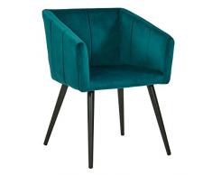 Esszimmerstuhl aus Stoff (Samt) Farbauswahl Retro Design Stuhl mit Rückenlehne Sessel Metallbeine Duhome 8065, Farbe:Petrol, Material:Samt